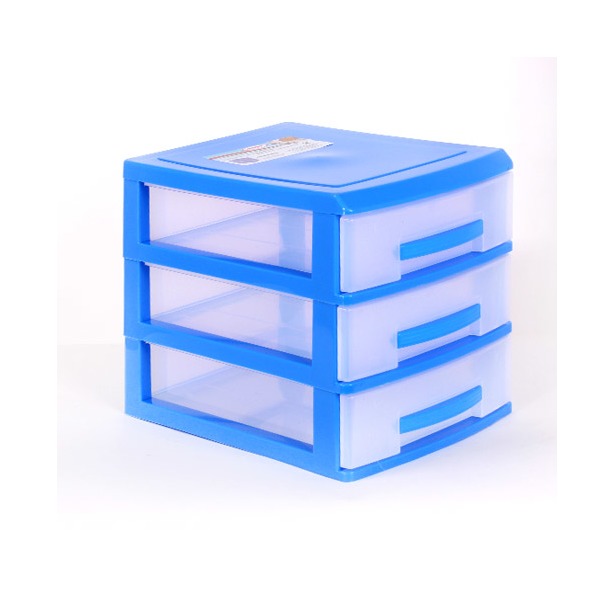 Мини комод 3-х "РОСС" темно голубой (уп.8)